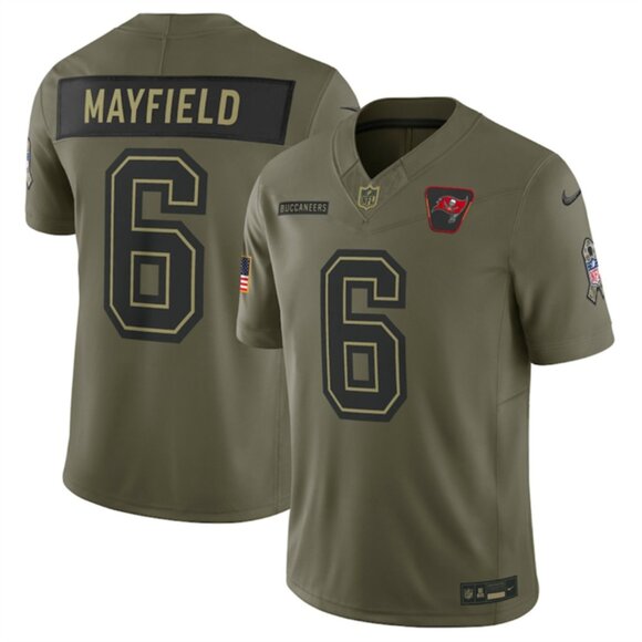 Mens Youths Baker Mayfield Olive Salute to Service Stitched Jersey Vapor - Picture 1 of 1